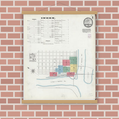 Old map wall art mockup — magnetic wood frame on brick wall — Sanborn Fire Insurance Map from Northumberland, Northumberland County, Pennsylvania (1901) - Complete Map Set