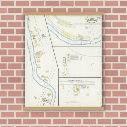 Old map wall art mockup — magnetic wood frame on brick wall — Sanborn Fire Insurance Map from Johnstown, Fulton County, New York (1892), Sheet #0012