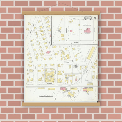 Old map wall art mockup — magnetic wood frame on brick wall — Sanborn Fire Insurance Map from Brookville, Montgomery County, Ohio (1901), Sheet #0002