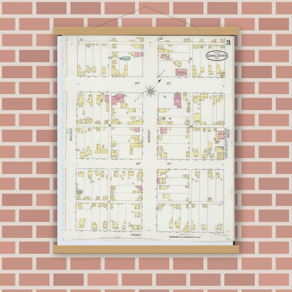 Old map wall art mockup — magnetic wood frame on brick wall — Sanborn Fire Insurance Map from Canal Dover, Tuscarawas County, Ohio (1893), Sheet #0003
