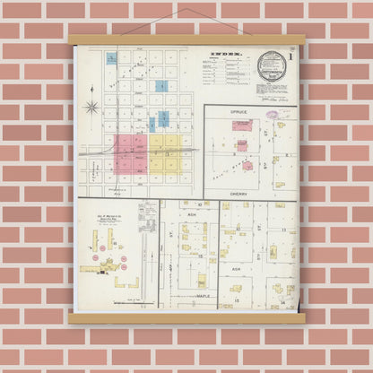 Old map wall art mockup — magnetic wood frame on brick wall — Sanborn Fire Insurance Map from Chatsworth, Livingston County, Illinois (1893) - Complete Map Set