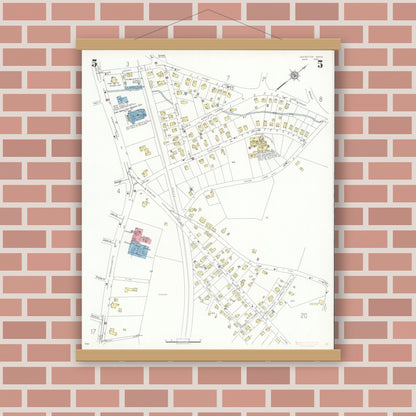 Old map wall art mockup — magnetic wood frame on brick wall — Sanborn Fire Insurance Map from Lexington, Middlesex County, Massachusetts (1935), Sheet #0005