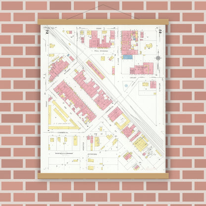 Old map wall art mockup — magnetic wood frame on brick wall — Sanborn Fire Insurance Map from Pleasant Hill, Cass County, Missouri (1932), Sheet #0002