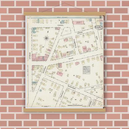 Old map wall art mockup — magnetic wood frame on brick wall — Sanborn Fire Insurance Map from Mohawk, Herkimer County, New York (1884), Sheet #0002