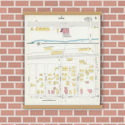 Old map wall art mockup — magnetic wood frame on brick wall — Sanborn Fire Insurance Map from Fort Plain, Montgomery County, New York (1906), Sheet #0005