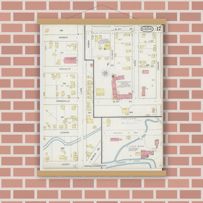 Old map wall art mockup — magnetic wood frame on brick wall — Sanborn Fire Insurance Map from Dunkirk, Chautauqua County, New York (1893), Sheet #0017