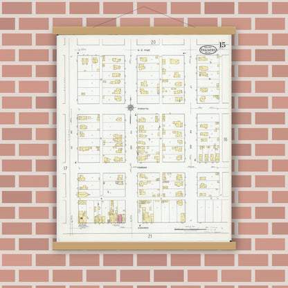 Old map wall art mockup — magnetic wood frame on brick wall — Sanborn Fire Insurance Map from Brainerd, Crow Wing County, Minnesota (1917), Sheet #0015