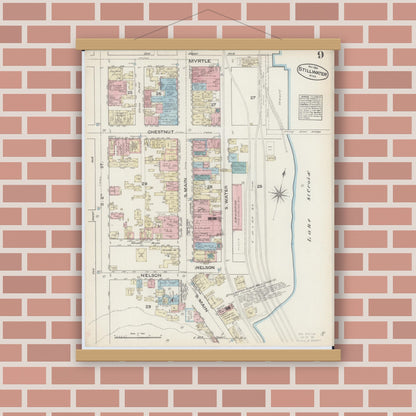 Old map wall art mockup — magnetic wood frame on brick wall — Sanborn Fire Insurance Map from Stillwater, Washington County, Minnesota (1884), Sheet #0009