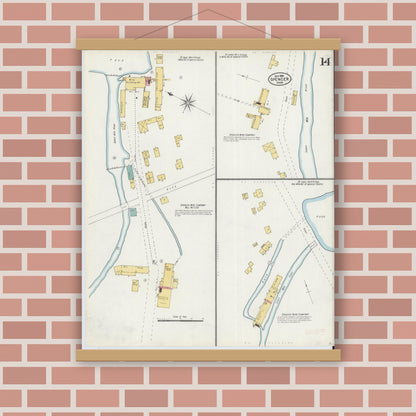 Old map wall art mockup — magnetic wood frame on brick wall — Sanborn Fire Insurance Map from Spencer, Worcester County, Massachusetts (1906), Sheet #0014