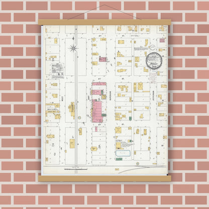 Old map wall art mockup — magnetic wood frame on brick wall — Sanborn Fire Insurance Map from Ramsey, Fayette County, Illinois (1900), Sheet #0001