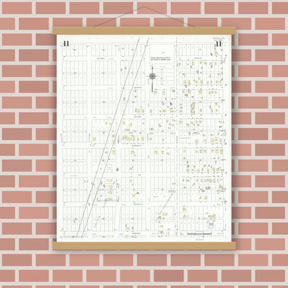 Old map wall art mockup — magnetic wood frame on brick wall — Sanborn Fire Insurance Map from Borger, Hutchinson County, Texas (1940), Sheet #0011
