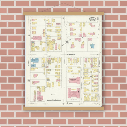 Old map wall art mockup — magnetic wood frame on brick wall — Sanborn Fire Insurance Map from Rome, Oneida County, New York (1909), Sheet #0014