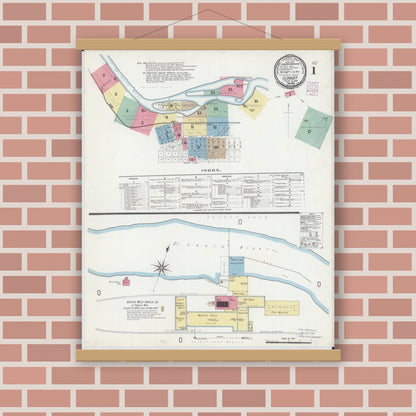 Old map wall art mockup — magnetic wood frame on brick wall — Sanborn Fire Insurance Map from Cloquet, Carlton County, Minnesota (1901) - Complete Map Set