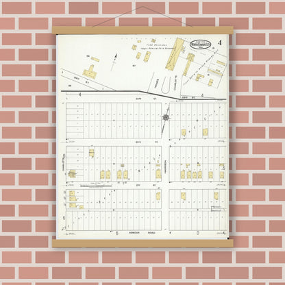 Old map wall art mockup — magnetic wood frame on brick wall — Sanborn Fire Insurance Map from North Kansas City, Clay County, Missouri (1918), Sheet #0004