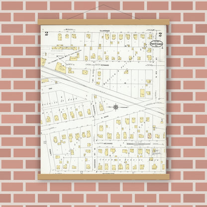 Old map wall art mockup — magnetic wood frame on brick wall — Sanborn Fire Insurance Map from Fort Atkinson, Jefferson County, Wisconsin (1924), Sheet #0002