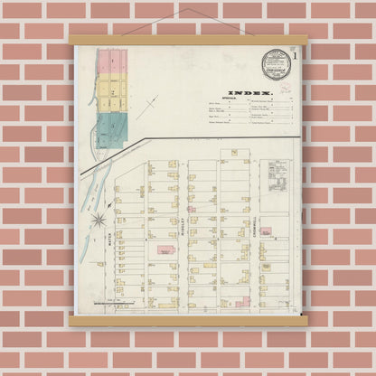 Old map wall art mockup — magnetic wood frame on brick wall — Sanborn Fire Insurance Map from Orbisonia, Huntingdon County, Pennsylvania (1894) - Complete Map Set