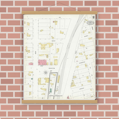 Old map wall art mockup — magnetic wood frame on brick wall — Sanborn Fire Insurance Map from Elk River, Sherburne County, Minnesota (1899), Sheet #0002