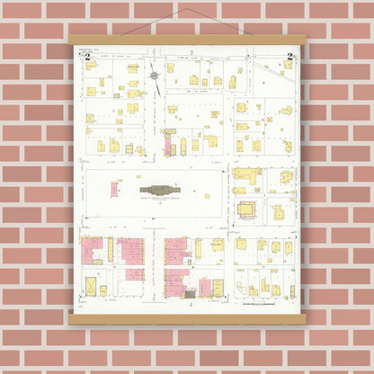Old map wall art mockup — magnetic wood frame on brick wall — Sanborn Fire Insurance Map from Groveton, Trinity County, Texas (1933), Sheet #0002