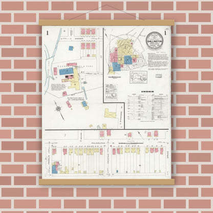 Old map wall art mockup — magnetic wood frame on brick wall — Sanborn Fire Insurance Map from Shillington, Berks County, Pennsylvania (1928) - Complete Map Set