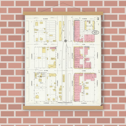 Old map wall art mockup — magnetic wood frame on brick wall — Sanborn Fire Insurance Map from West, McLennan County, Texas (1911), Sheet #0002