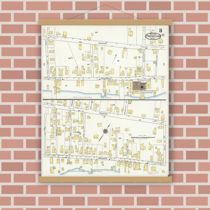 Old map wall art mockup — magnetic wood frame on brick wall — Sanborn Fire Insurance Map from Provincetown, Barnstable County, Massachusetts (1919), Sheet #0008