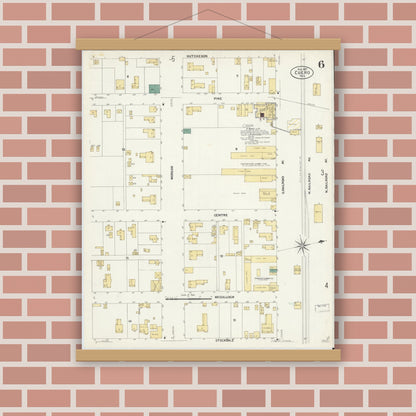 Old map wall art mockup — magnetic wood frame on brick wall — Sanborn Fire Insurance Map from Cuero, De Witt County, Texas (1907), Sheet #0006