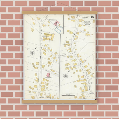 Old map wall art mockup — magnetic wood frame on brick wall — Sanborn Fire Insurance Map from Amesbury, Essex County, Massachusetts (1904), Sheet #0016