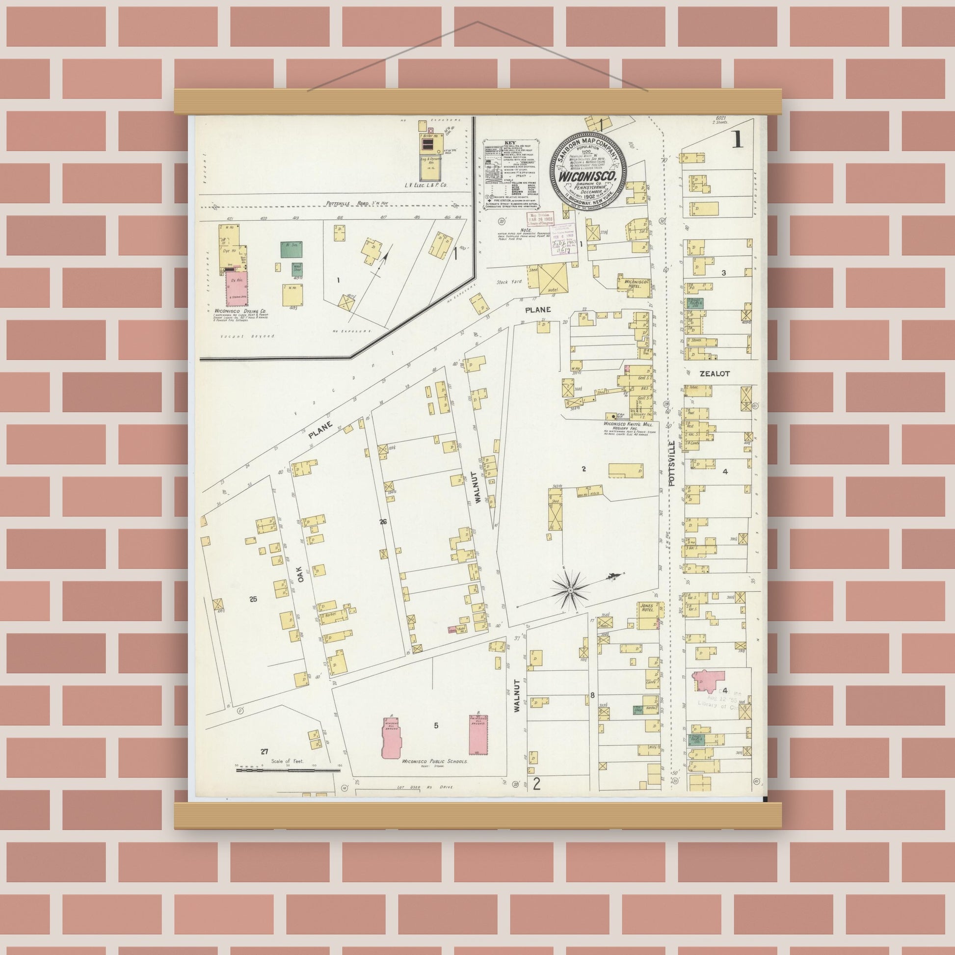 Old map wall art mockup — magnetic wood frame on brick wall — Sanborn Fire Insurance Map from Wiconisco, Dauphin County, Pennsylvania (1902) - Complete Map Set
