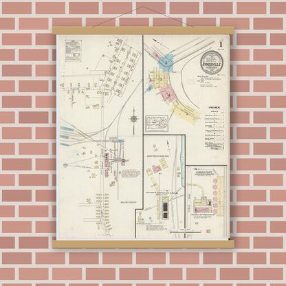 Old map wall art mockup — magnetic wood frame on brick wall — Sanborn Fire Insurance Map from Sykesville, Jefferson County, Pennsylvania (1914) - Complete Map Set
