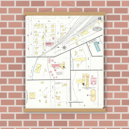 Old map wall art mockup — magnetic wood frame on brick wall — Sanborn Fire Insurance Map from Fort Dodge, Webster County, Iowa (1907), Sheet #0015