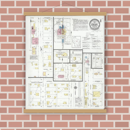 Old map wall art mockup — magnetic wood frame on brick wall — Sanborn Fire Insurance Map from Colby, Clark and Marathon Counties, Wisconsin (1931) - Complete Map Set