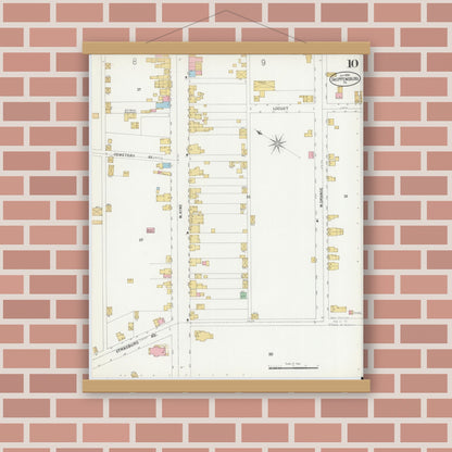 Old map wall art mockup — magnetic wood frame on brick wall — Sanborn Fire Insurance Map from Shippensburg, Cumberland And Franklin Counties, Pennsylvania (1899), Sheet #0010