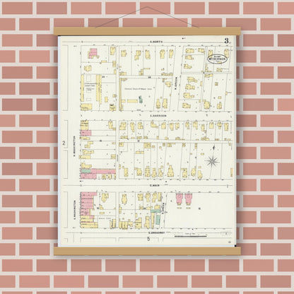Old map wall art mockup — magnetic wood frame on brick wall — Sanborn Fire Insurance Map from Mount Vernon, Jefferson County, Illinois (1897), Sheet #0003