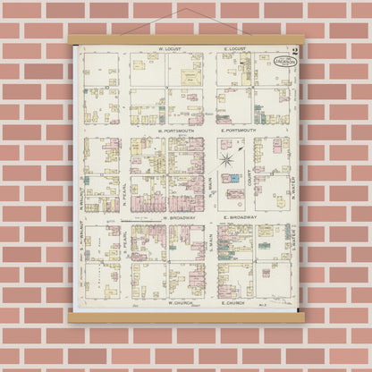 Old map wall art mockup — magnetic wood frame on brick wall — Sanborn Fire Insurance Map from Jackson, Jackson County, Ohio (1886), Sheet #0002