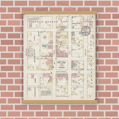 Old map wall art mockup — magnetic wood frame on brick wall — Sanborn Fire Insurance Map from Winchester, Scott County, Illinois (1885) - Complete Map Set