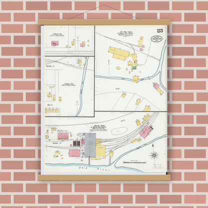 Old map wall art mockup — magnetic wood frame on brick wall — Sanborn Fire Insurance Map from Ironton, Lawrence County, Ohio (1900), Sheet #0023