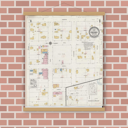 Old map wall art mockup — magnetic wood frame on brick wall — Sanborn Fire Insurance Map from Pinckney, Livingston County, Michigan (1930) - Complete Map Set