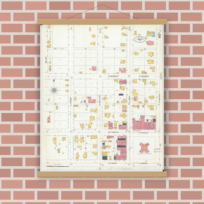 Old map wall art mockup — magnetic wood frame on brick wall — Sanborn Fire Insurance Map from Liberty, Clay County, Missouri (1906), Sheet #0002