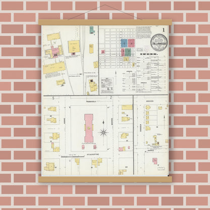Old map wall art mockup — magnetic wood frame on brick wall — Sanborn Fire Insurance Map from Tallahassee, Leon County, Florida (1903) - Complete Map Set