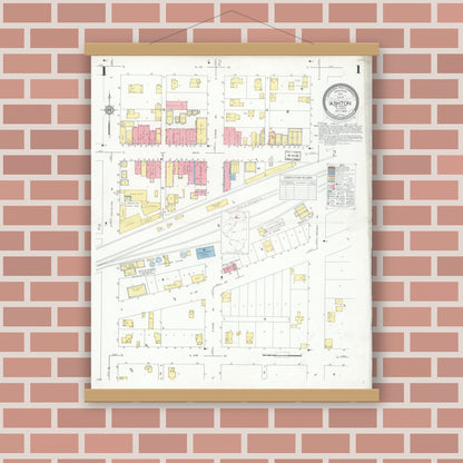 Old map wall art mockup — magnetic wood frame on brick wall — Sanborn Fire Insurance Map from Ashton, Lee County, Illinois (1932) - Complete Map Set