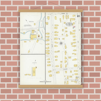 Old map wall art mockup — magnetic wood frame on brick wall — Sanborn Fire Insurance Map from Southbridge, Worcester County, Massachusetts (1904), Sheet #0010