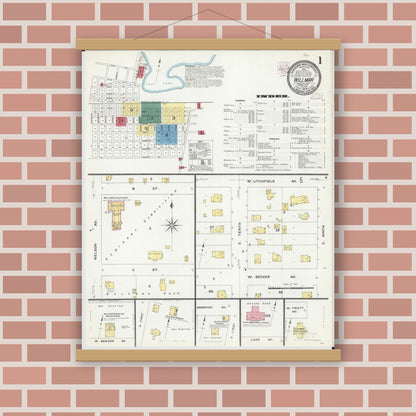Old map wall art mockup — magnetic wood frame on brick wall — Sanborn Fire Insurance Map from Willmar, Kandiyohi County, Minnesota (1909) - Complete Map Set