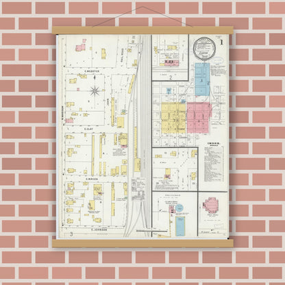 Old map wall art mockup — magnetic wood frame on brick wall — Sanborn Fire Insurance Map from Clinton, De Witt County, Illinois (1898) - Complete Map Set