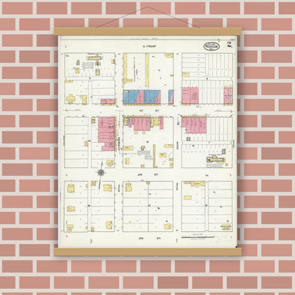 Old map wall art mockup — magnetic wood frame on brick wall — Sanborn Fire Insurance Map from Roscoe, Nolan County, Texas (1921), Sheet #0002