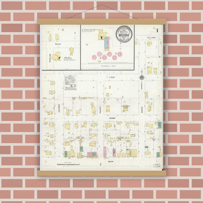 Old map wall art mockup — magnetic wood frame on brick wall — Sanborn Fire Insurance Map from Medora, Jackson County, Indiana (1910) - Complete Map Set