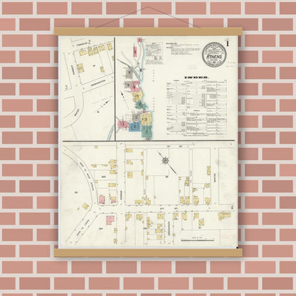 Old map wall art mockup — magnetic wood frame on brick wall — Sanborn Fire Insurance Map from Athens, Greene County, New York (1912), Sheet #0001