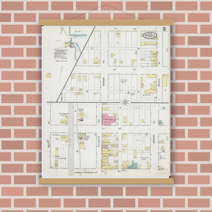 Old map wall art mockup — magnetic wood frame on brick wall — Sanborn Fire Insurance Map from Morris, Stevens County, Minnesota (1892), Sheet #0003
