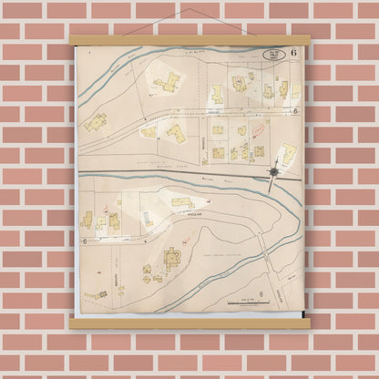 Old map wall art mockup — magnetic wood frame on brick wall — Sanborn Fire Insurance Map from Hilo, Hawaii County, Hawaii (1957), Sheet #0006