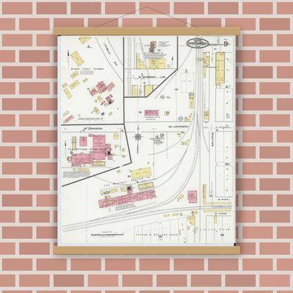 Old map wall art mockup — magnetic wood frame on brick wall — Sanborn Fire Insurance Map from Upper Sandusky, Wyandot County, Ohio (1921), Sheet #0009