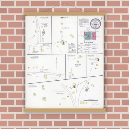 Old map wall art mockup — magnetic wood frame on brick wall — Sanborn Fire Insurance Map from Biwabik, Saint Louis County, Minnesota (1906) - Complete Map Set